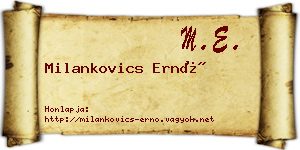 Milankovics Ernő névjegykártya